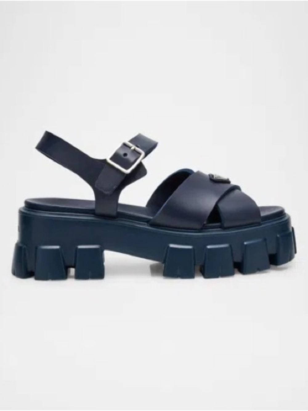 Prada Navy Monolith Rubber Sandals - Picture 3 of 7